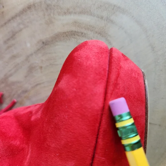 Charles David Lula Fringe Trim Suede Bootie Red Ankle Boot High Heels Size 7 - Picture 14 of 16